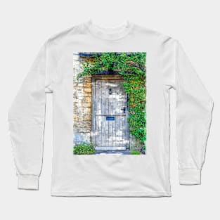 Old Grey Door Stone Wall With Green Vegetation Long Sleeve T-Shirt